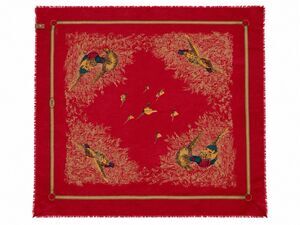 Trafalgar Red Wool Pheasant Print Square Scarf Fringed Equestrian 33x33